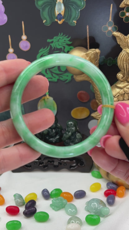 Green Jadeite Jade Half Round Bangle 55.8MM | UPC #327214