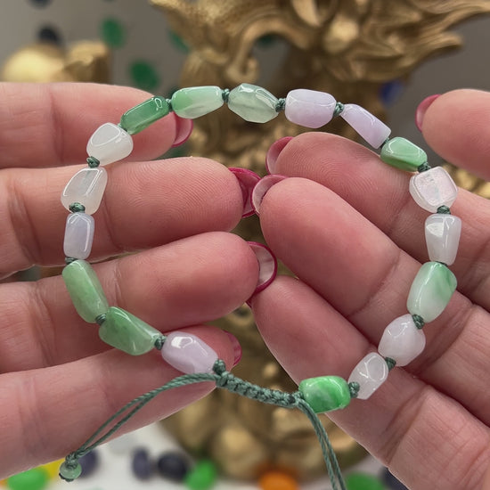 Green And White Jadeite Jade Freeform Beads Adjustable Bracelet jade jewelry