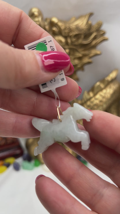 Green Jadeite Jade Horse 14K Yellow Gold Pendant | UPC #403871