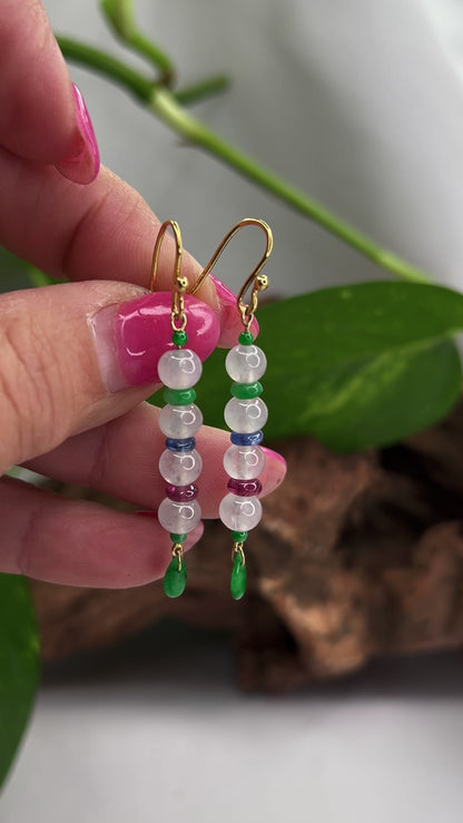 18K YELLOW GOLD GREEN & ICE JADEITE JADE DROP EARRING UPC #369009