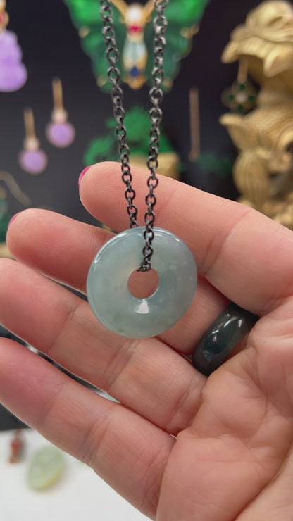 Blue Green Guatemalan Jadeite Jade Pi Disc Necklace | UPC #408685