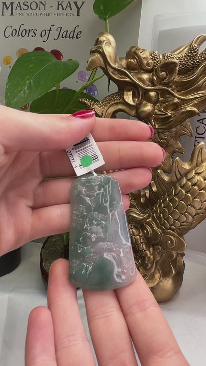 BLUE GREEN JADEITE JADE LOOSE CARVING WITH MOUNTAIN SCENE UPC #377714