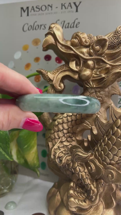 Green Jadeite Jade Half Round Carved Bangle 57.6mm |UPC #380219