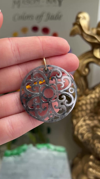 14K Yellow Gold Translucent Grey Jadeite Jade Pendant | UPC #387485