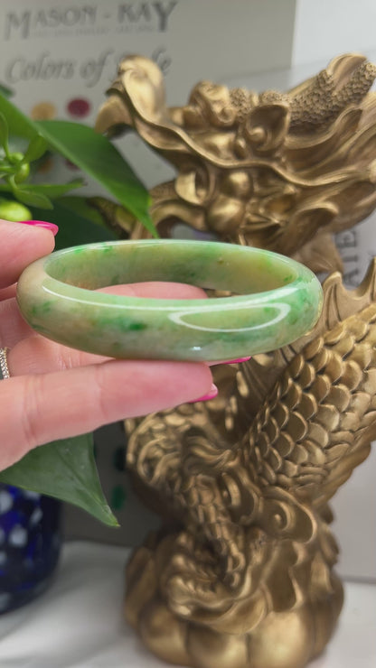 Green and Yellow Jadeite Jade Half Round Bangle 58.1MM | UPC #397613