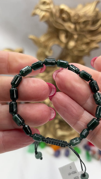Blue Green Jadeite Jade Adjustable Bead Bracelet for Men and Women | UPS #402096