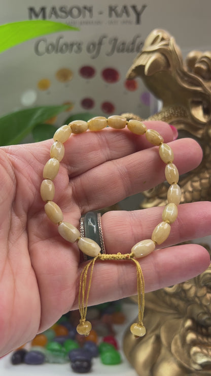 Adjustable Yellow Jadeite Jade Lotus Bead Bracelet | UPC #399396