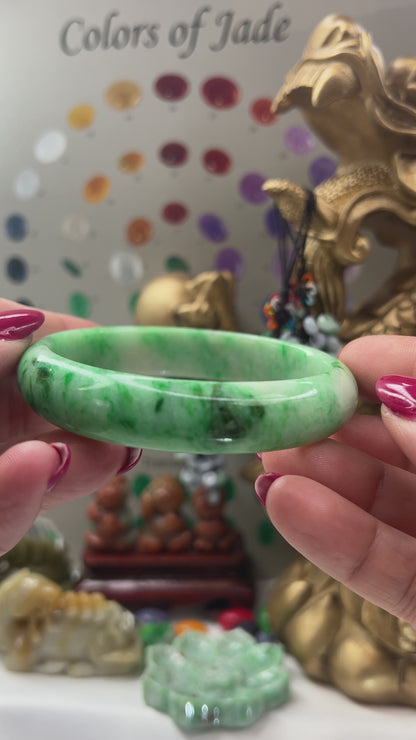 Green Jadeite Jade Half Round Bangle 62.4MM | UPC #234215