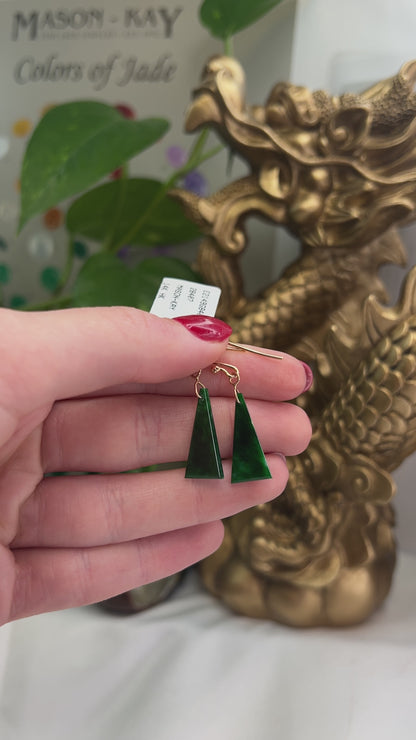 14K Yellow Gold Green Jadeite Jade Triangle Drop Earrings | UPC #396371