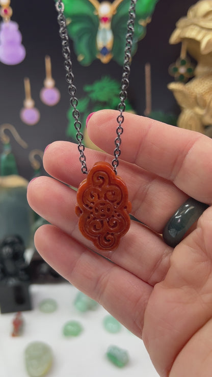 Red Jadeite Jade Carved Freeform Slide on 20” Steel Chain Necklace | UPC #407459