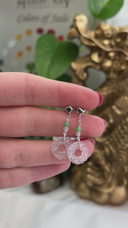 Ice Jadeite Jade Carved Disc Earrings in 18K White Gold | UPC #397149