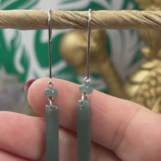 Blue Green Jadeite Jade Drop 14K White Gold Drop Earrings Jade Jewelry