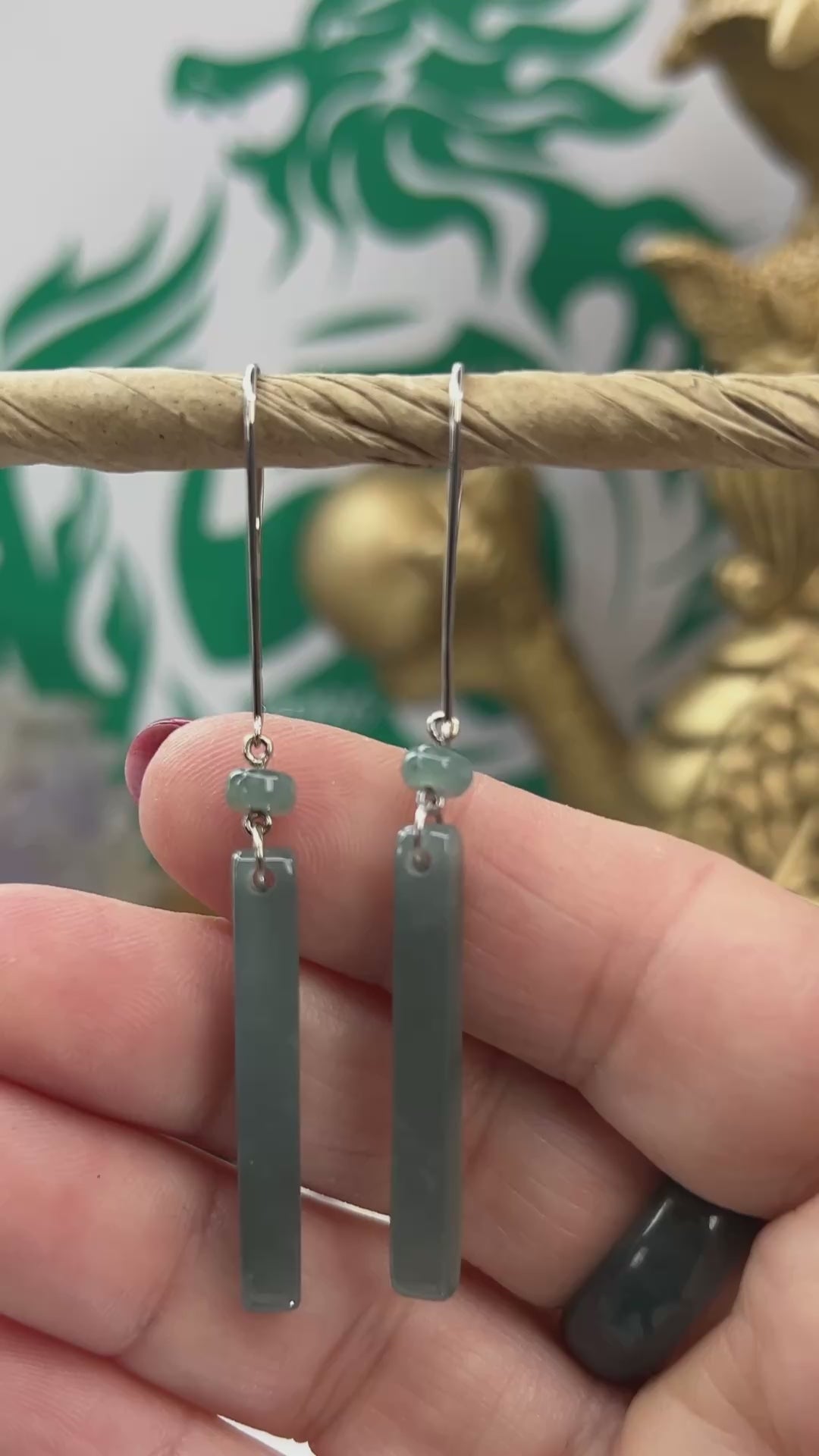 Blue Green Jadeite Jade Drop 14K White Gold Drop Earrings Jade Jewelry