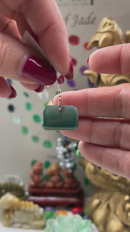 Blue Green Jadeite Jade Freeform 14K Yellow Gold Pendant | Guatemalan Jade | UPC #400801