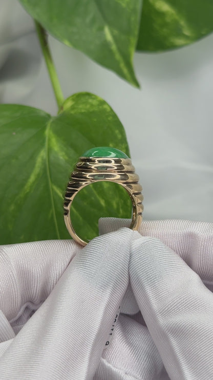14K YELLOW GOLD GREEN JADEITE JADE RING UPC #340558