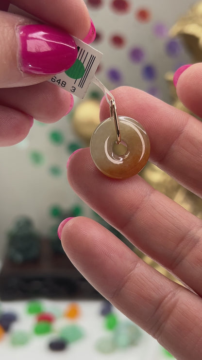 Red Jadeite Jade Pi Disc 14K Yellow Gold Pendant | UPC #406483