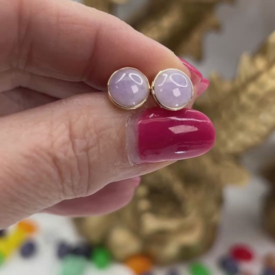 Lavender Jadeite Jade Stud Earring In 14K Yellow Gold Jade Jewelry