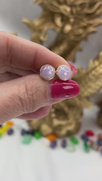 Lavender Jadeite Jade Stud Earring In 14K Yellow Gold Jade Jewelry