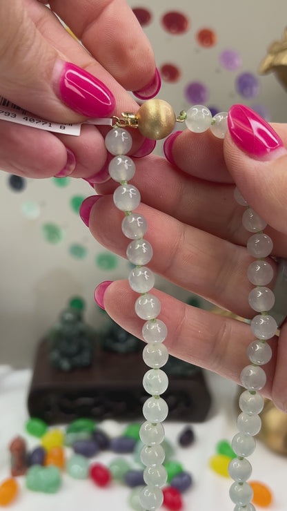 Water Jadeite Jade Bead Necklace 14K Yellow Gold | UPC #407718