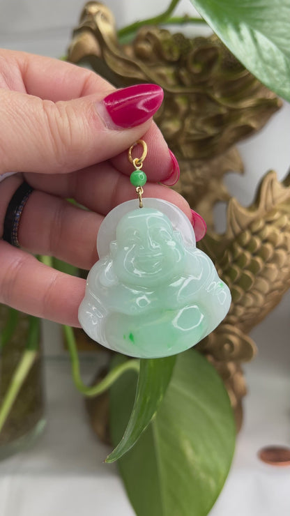 18K Yellow Gold Green Jadeite Jade Carved Buddha Pendant for Women and Men | UPC #395541