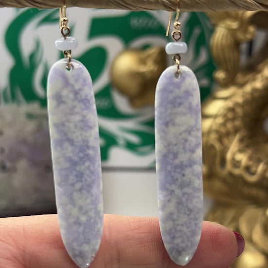Lavender Guatemalan Jadeite Jade Drop 14K Yellow Gold Earrings Jade Jewelry
