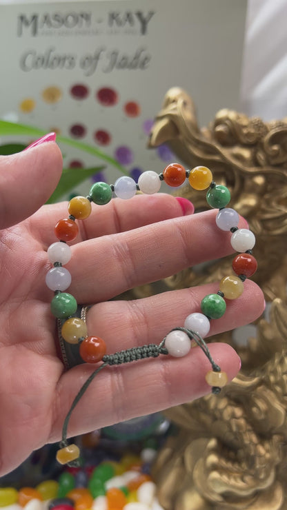 Adjustable Rainbow Jade Bracelet |  Multicolor Jadeite Jade Bead Bracelet | UPC #399112