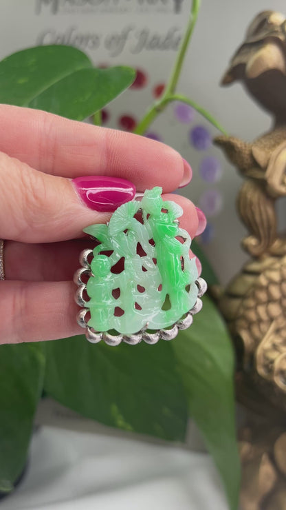 ESTATE 18K WHITE GOLD GREEN JADEITE JADE PIN UPC #364530