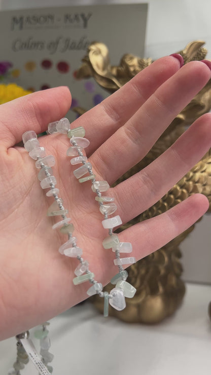 14K White Gold Icy Jade / Water Jadeite Jade Bead Necklace | UPC #351592