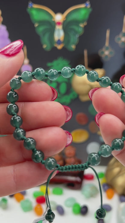 Blue Green Jadeite Jade Adjustable Bead Bracelet for Men and Women | UPS #405219