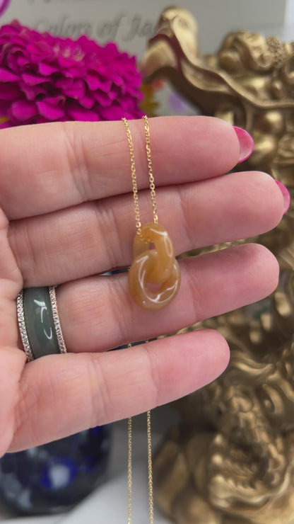 Red Jadeite Jade Double Interlocking Rings in 14K Yellow Gold Chain | UPC #398825