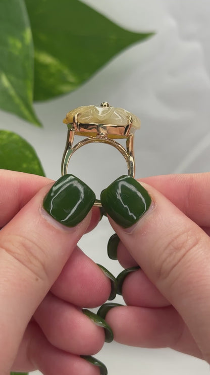 Yellow Jadeite Jade Ring in 14K Yellow Gold | Flower Ring | UPC #383647