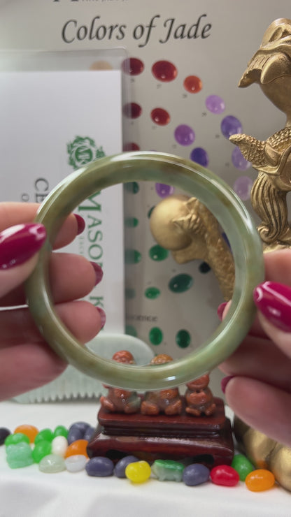 Green and Yellow Jadeite Jade Half Round Bangle 58.7MM | UPC #400351