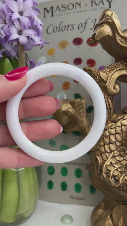 WHITE JADEITE JADE CYLINDRICAL BANGLE 53.3MM UPC #383043