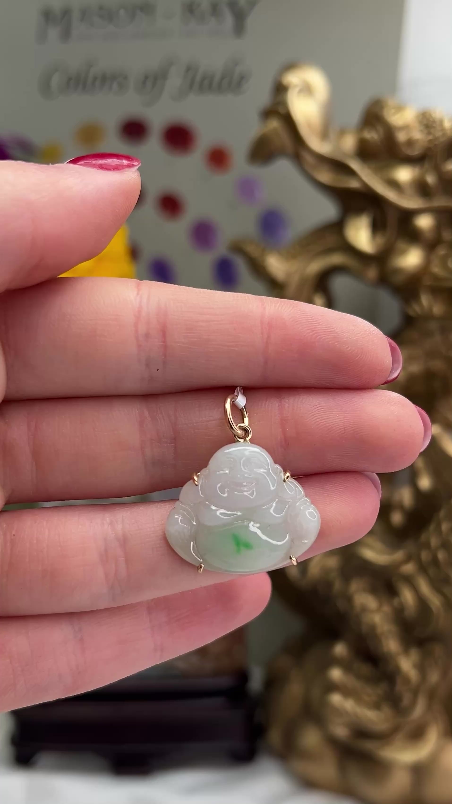 White and Green Jadeite Jade Carving | Moss in Snow Jade Buddha