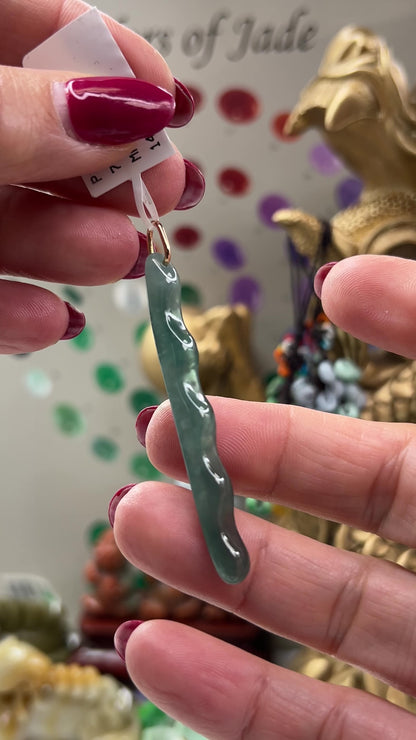 Blue Green Jadeite Jade Freeform 14K Yellow Gold Pendant | Guatemalan Jade | UPC #400900