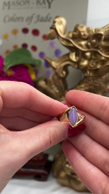 18K YELLOW GOLD LAVENDER JADEITE JADE MARQUIS RING UPC #325036