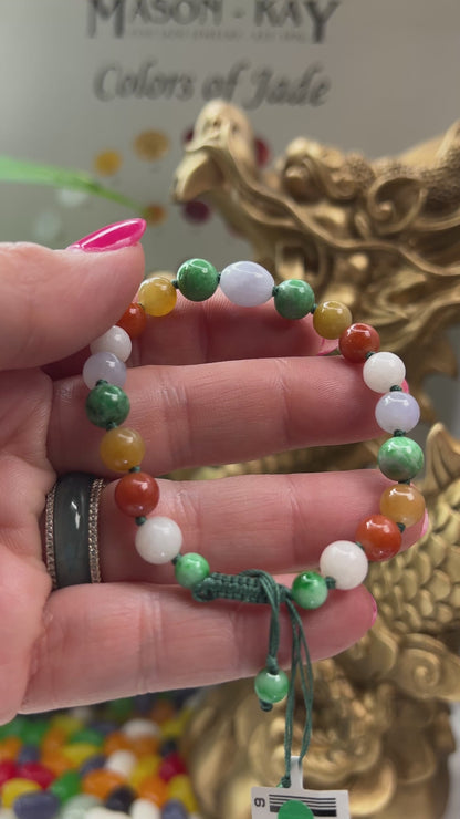 Adjustable Rainbow Jade Bracelet |  Multicolor Jadeite Jade Bead Bracelet | UPC #399020