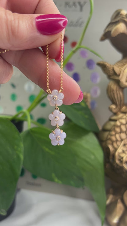 Lavender Jadeite Jade Carved Flower 14K Yellow Gold Necklace | UPC #397156