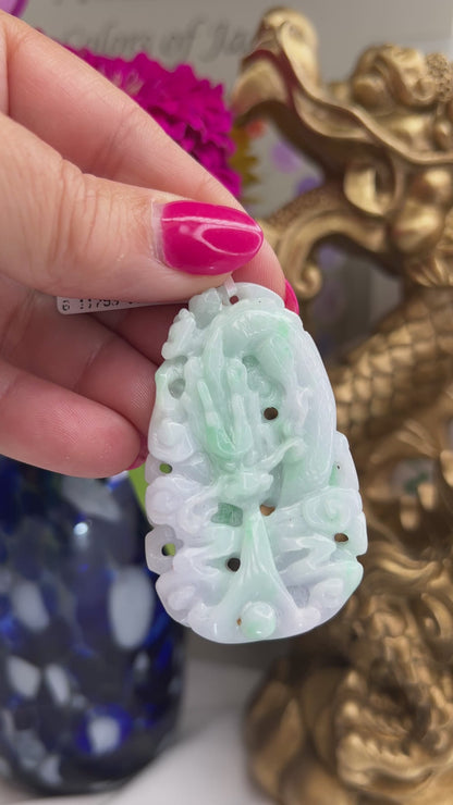 Green and Lavender Jadeite Jade Dragon Carving | UPC #389137