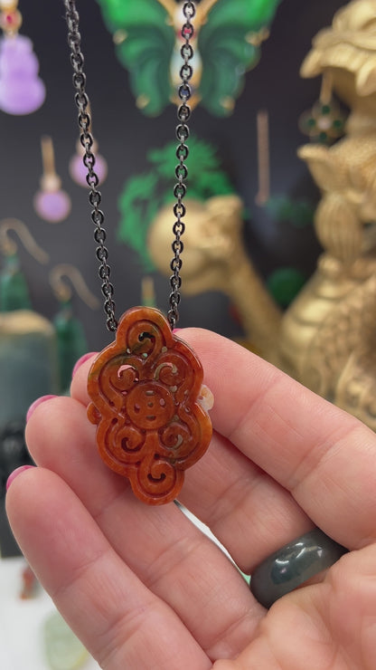Red, Green & White Reversable Jadeite Jade Carved Freeform Slide on 20” Steel Chain Necklace | UPC #407442