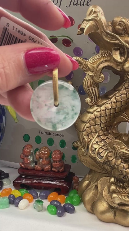 Green Jadeite Jade Pi Disc 14K Yellow Gold Pendant | UPC #400115