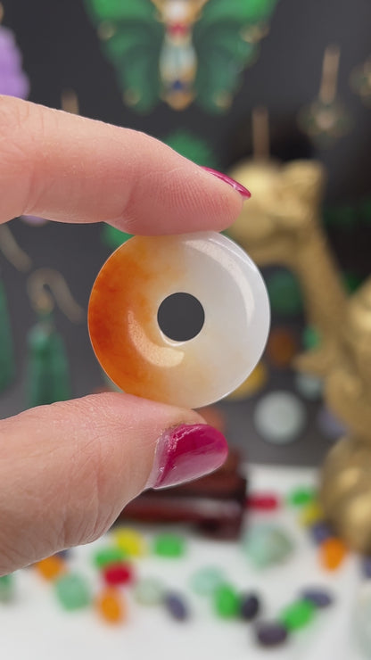 Red and White Jadeite Jade Loose Pi Disc Pendant | Red Jade Donut | UPC #405240