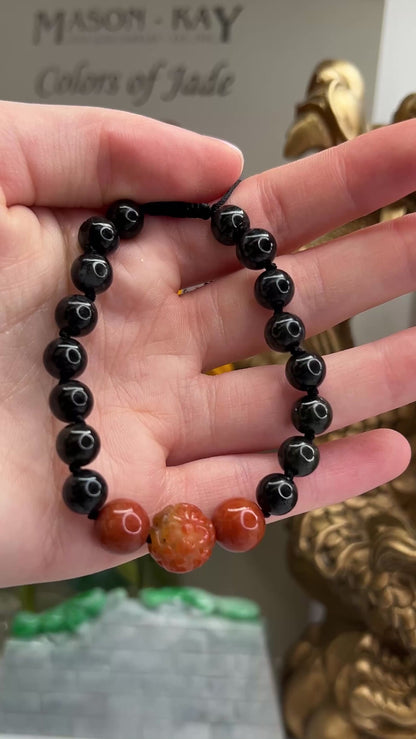 Adjustable Grey & Red Jadeite Jade Bead Bracelet | UPC #398108