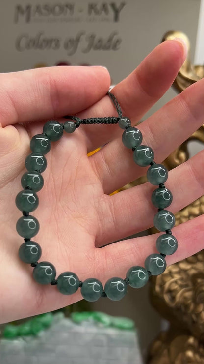 Adjustable Blue-Green Jadeite Jade Bead Bracelet for Men and Women | UPC #398160