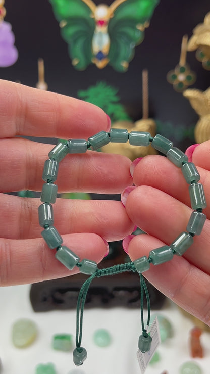 Blue Green Jadeite Jade Adjustable Bead Bracelet for Men and Women | UPC #407985