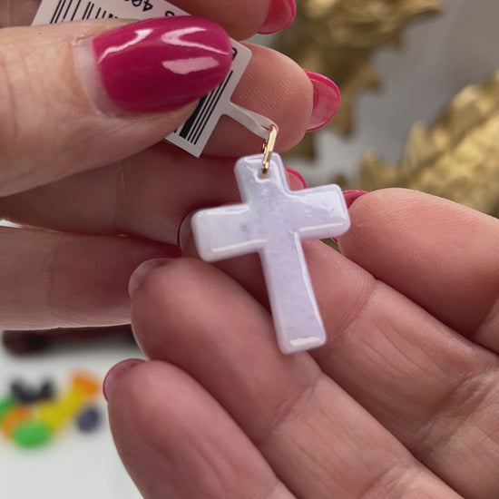 Lavender Jadeite Jade Cross 14K Yellow Gold Pendant jade jewelry