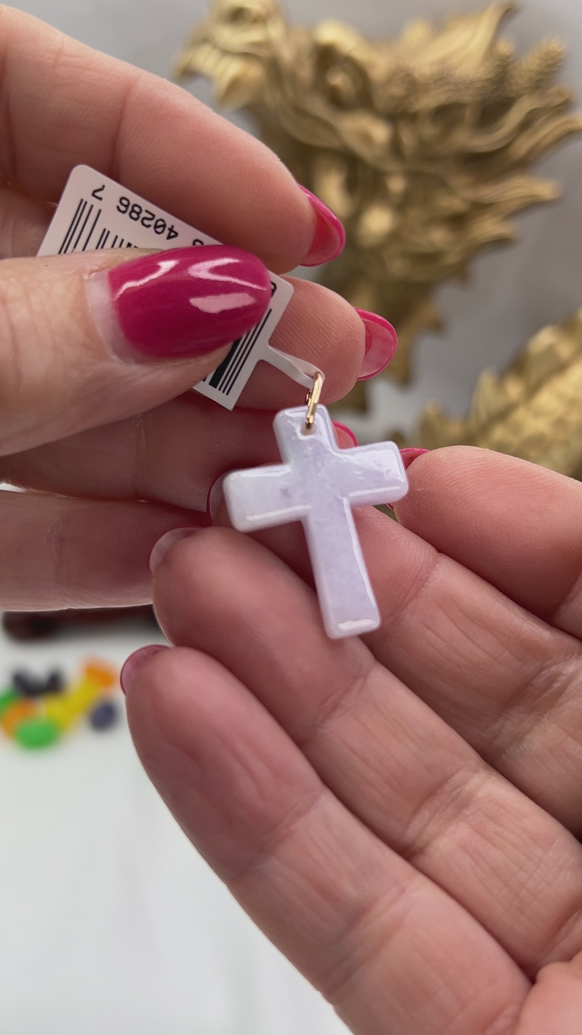 Lavender Jadeite Jade Cross 14K Yellow Gold Pendant jade jewelry