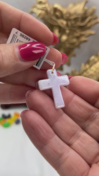 Lavender Jadeite Jade Cross 14K Yellow Gold Pendant jade jewelry