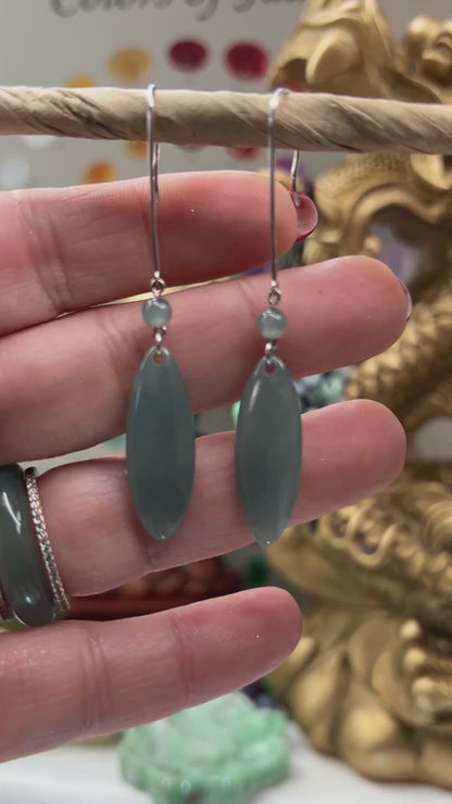 Blue Green Jadeite Jade Drop 14K White Gold Earrings | UPC #401631