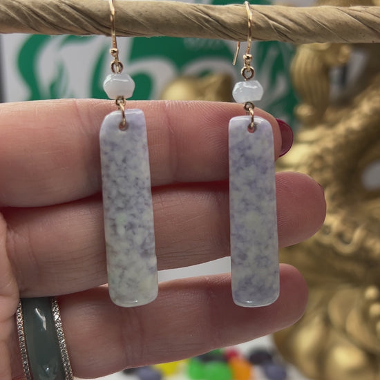 Lavender Guatemalan Jadeite Jade Drop 14K Yellow Gold Earrings Jade Jewelry